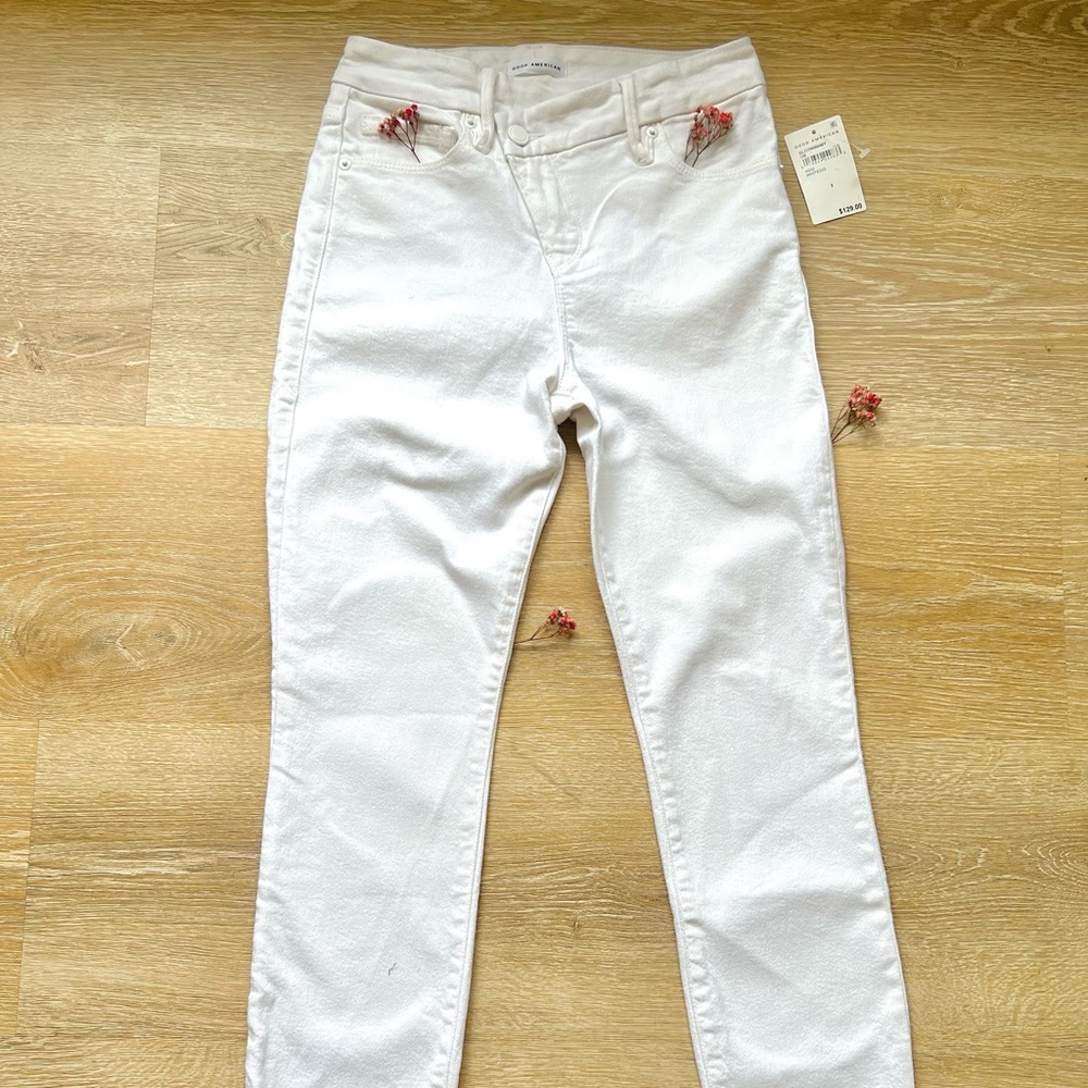 White skinny jeans , high rise.